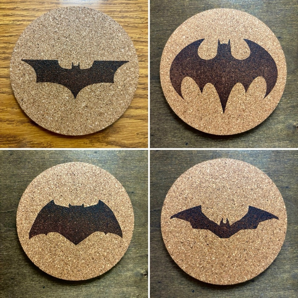Batman Cinematic Logos Laser Engraved Cork Coasters Lot of 4